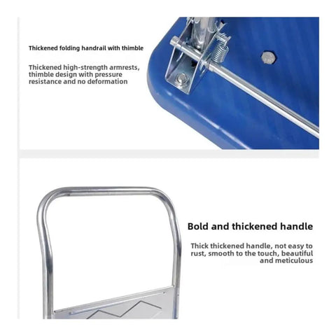 Heavy Duty Foldable Rolling Dolly, No Sweat Hauling With Silent Wheels, Space Saving Steel Frame Pushcart For Quick Home Moves And Warehouse Jobs, Solid Blue Build thickened handle and sturdy folding handrail