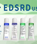 Front view of four EDSRDUS SG01A high vacuum grease tubes with white bodies and blue labels; Made in Germany.