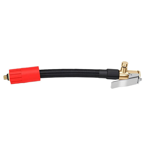 16 Cm Heavy Gauge Tire Inflator Extension Hose With M6 Quick Connect Air Chuck, black and red hose with metal connector.