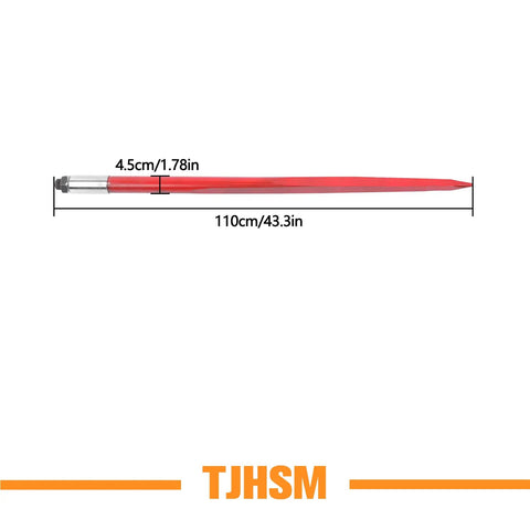 Heavy Duty 43 Inch Hay Bale Forks 3000 Lbs Capacity spear, showing 43in length, taper tips, part of Two Piece Set for Tractor Loaders.