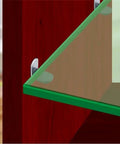 Beefy Heavy Duty Cabinet Shelf Brackets With Steel Wall Mount Supports installed on wooden panel with glass shelf