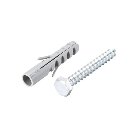 Heavy Duty Gray Plastic Drywall Anchors With Snappy Hex Head Screws For Rock Solid Shelf Mounting, 60 mm tube and 64 mm screw.