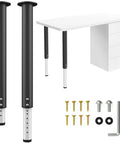 Set Of 4 Built Tough Adjustable Table Legs, 21.5 To 37 Inches, 2 Inch Diameter Metal Desk Legs, parts and mounting tools.