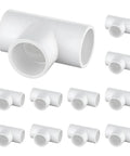 12 Pack 3/4 Inch PVC Tee Fittings for SCH40 Pipe, furniture grade 3 way connectors displayed on white background