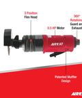 Pneumatic Cut Off Tool With Flex Head, 3 Inch, Beefy 0.5 HP, 18,000 RPM, Quiet Muffler Tech, 360 Degree Guard, Ergonomic Handle