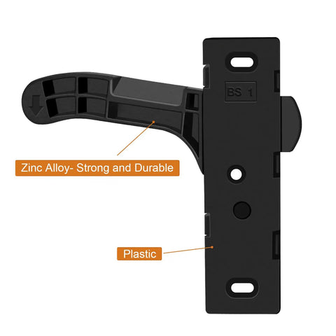Close-up of Left Metal RV Screen Door Latch Kit With Left Hand Handle showing zinc alloy handle and plastic components