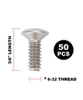No Sweat 6 32 X 3 8 Inch Replacement Wall Plate Screws Heavy Hitter Carbon Steel with oval head, 6-32 thread, pack of 50.