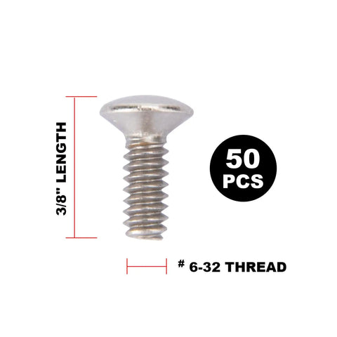 No Sweat 6 32 X 3 8 Inch Replacement Wall Plate Screws Heavy Hitter Carbon Steel with oval head, 6-32 thread, pack of 50.