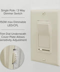 LED Slide Dimmer Rocker Switch For No Fuss Easy Install 3 Way Or Single Pole Ivory Finish 600W Incandescent Max 150W Dimmable LED CFL Smooth Dimmer Control For Home Lighting, ivory wall plate with slide dimmer