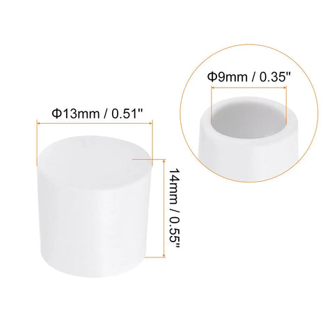 8 Pack Rubber Door Stopper Tips And Caps Set For Wall Protection, dimensions and material shown, white finish.