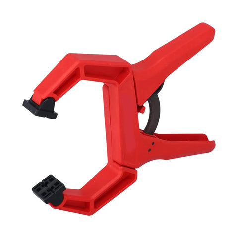 Heavy Duty One Hand Spring Clamp For Woodworking And Carpentry Shop Projects Quick Release with red ABS plastic grip and 15kg power.