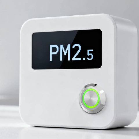 Built Tough Three Pack 12mm Momentary Push Button Switch With Bright Green Led Indicator And IP67 Waterproof Rating Featuring Pre Wired Leads For Straightforward Hookup On 12V Or 24V DC Panels display with PM2.5 reading and green LED.