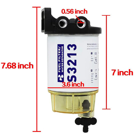 Dimensions of Boat Ready Marine Fuel Water Separator Kit With 10 Micron Filter For 3 Eighth Inch NPT Outboard Motors Brass Fittings.