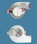 Portable 150W Micro Axial Flow Hydro Generator For Low Head Water Turbine 12V 24V DC top and side view with measurements
