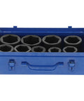 Fresh Nine Piece Deep Impact Wrench Socket Kit For Tough Auto Jobs With High Torque Rating And Etched Size Markings For Quick Easy Grip On Cars And Trucks Today, blue storage case