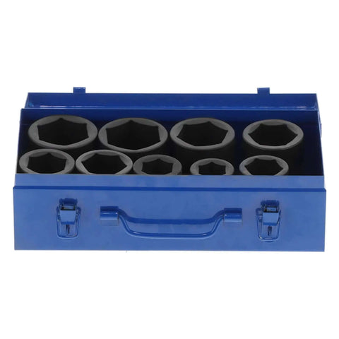 Fresh Nine Piece Deep Impact Wrench Socket Kit For Tough Auto Jobs With High Torque Rating And Etched Size Markings For Quick Easy Grip On Cars And Trucks Today, blue storage case