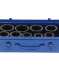 Top Tier 9PC Deep Impact Socket Set With 6 Point Grip For Heavy Duty Auto Repair Jobs That Won`t Slip Or Rust And Get The Job Done Right Away Today. blue metal case