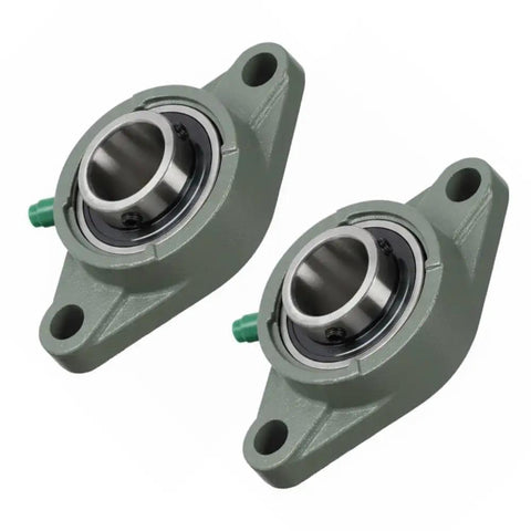 Premium One Point Five Inch Bore UCFL208-24 Self Aligning Two Bolt Flange Ball Bearing pair with painted cast iron housing.