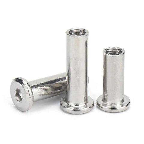 304 Stainless Steel Barrel Nuts With Hex Socket Head Cap Screws M6 x 65mm 2 Pack Heavy Duty DIY Furniture Fasteners on white background