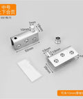 Two Pack Stainless Steel Glass Door Hinges for 5-8mm, 8-10mm, and 10-12mm Frameless Panels, detailed view with measurements