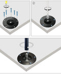Illustration of installing Adjustable 28 Inch Metal Desk Legs Set Of 4 in Heavy Duty Black Finish on a table corner with screws.