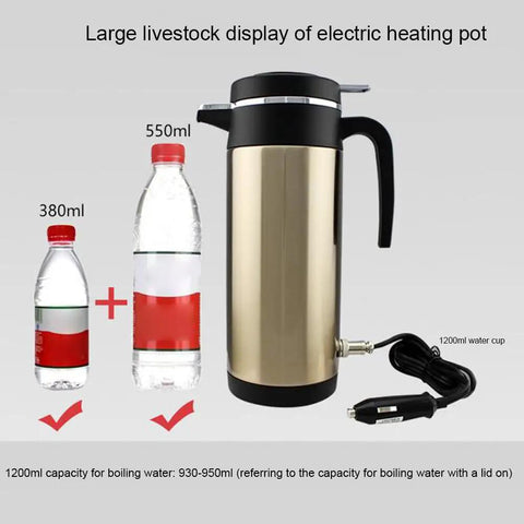 Road Ready Dope Portable Water Heater For Car And Truck 12V 24V Fast Heat large electric heating pot with 1200ml capacity.