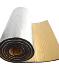 Tough As Nails Car Heat And Sound Deadening Mat Silences Road Rumble And Shields Engine Bay From Scorching Temperatures With Durable Aluminum Foil Backing roll showing closed cell PE foam and foil layers.