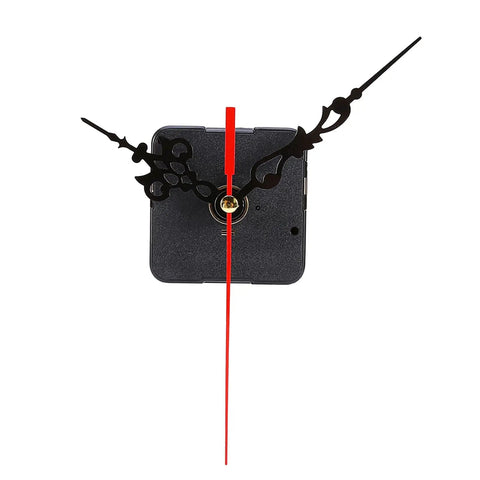 Quartz Clock Mechanism Kit With Hands And Motor For Easy Wall Clock Repair, black ornate hands and red second hand on motor