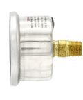 Side view of Liquid Filled Center Back Mount Pressure Gauge With 1.5 Inch Dial And 1 8th Inch NPT Connection Stainless Steel Case