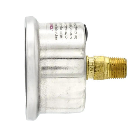 Side view of Liquid Filled Center Back Mount Pressure Gauge With 1.5 Inch Dial And 1 8th Inch NPT Connection Stainless Steel Case