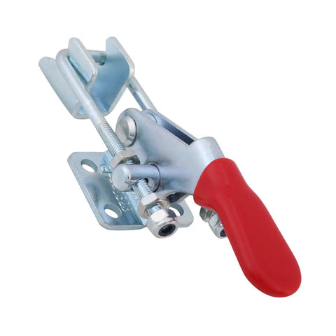 Heavy Duty Latch Type Toggle Clamps With Massive 360 Pound Holding Power For Tough Metal And Wood Assembly Jobs, showcasing a robust metal clamp design.