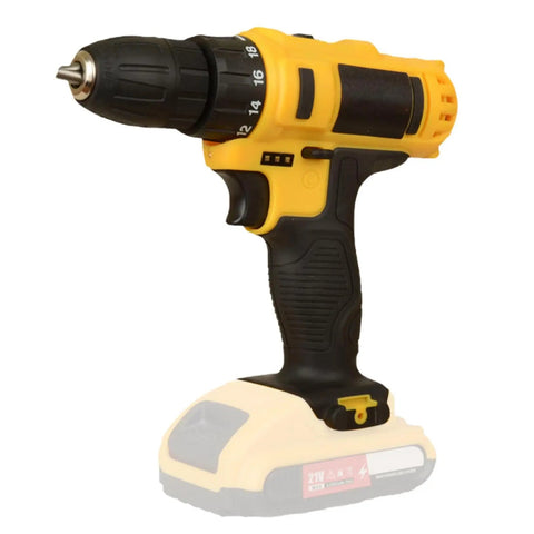 Heavy Duty Cordless Drill Kicking Serious Torque For Woodworking And Diy Projects with quick change chuck and battery pack.