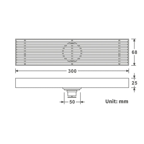 Measurement diagram of Heavy Duty Stainless Steel Rectangle Shower Drain Tile Insert Grate, showing size and design details.