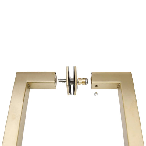Stainless Steel 304 Grade Tubular Back-To-Back Shower Door Pull Handle, 8-Inch Center-To-Center, Square Profile, Satin Brass Finish