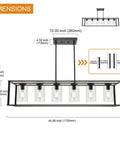 Modern Kickin Farmhouse Pendant Lighting For Kitchen Island With Black Finish, Square Metal Cage, Industrial Chandelier With Alabaster Glass Shades dimensions diagram