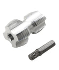 Heavy Duty Metal Pvc Pipe Threader Kit With Four And Six Point Dies For 20Mm And 26Mm Lines, featuring a chrome finish hex tap.