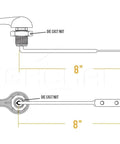 Diagram of Chrome Toilet Tank Flush Lever Handle With Metal Nut 8 Inch Arm Length Replacement Kit, showing dimensions and parts.