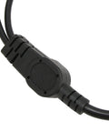 Close-up view of the junction on a Heavy Duty Three Pin To Two Outlet Power Extension Cord with Hella Roomy Flexible Spacing.