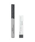 Front view: WEXWE carbide end mill, 6-flute square cutter, 1/4 in shank, shown with white storage case.