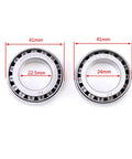 Two metal bearings, 41mm outer diameter, one with 22.5mm and the other with 24mm inner diameters marked in red.