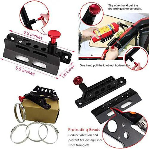 Rock Solid Quick Release Adjustable Aluminum Fire Extinguisher Mount For Jeep Wrangler And Ford Bronco Roll Bar Keeps Your Adventure Rig Safe Without Any Fuss Or Hassle