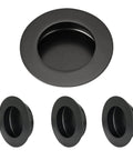 Four Pack Round Sliding Closet Door Handles, 2-1/2 Inch Diameter Black Flush Pocket Pulls For Recessed Bypass Doors, shown front view
