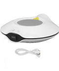 Keep Your Sips Lit Or Icy Cold Usb Powered Mug Warmer Chiller Pad showing white design with control switch and USB cord.