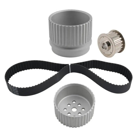 High Performance Water Pump Pulley Kit With Long Gilmer Belt Drive Made From Lightweight Billet Aluminum For Small Block Chevy 287 Sbc Engines For Hot Rods And Street Rides. shown with pulleys and belt