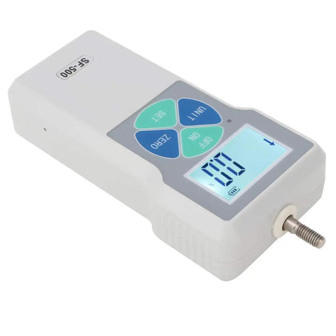Digital Force Tester Portable Push And Pull Meter For Accurate Load Measurement In Lbs Kilograms And Newtons Units With Long Battery Life And US Plug For Field Or Workshop Use, handheld unit with display and threaded tip