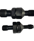 Two black metal spark plug thread chaser tools, front view, for M10x1.0–M18x1.5