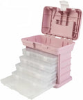 Pink Portable Tool Box With Four Removable Drawers And Customizable Compartments For Hardware Fishing Tackle Beads Or Crafts