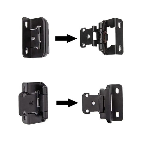 25 Pair Set of Self-Closing Half Inch Overlay Cabinet Hinges in Black, Semi Partial Wrap for Face Frame Kitchen Cabinets