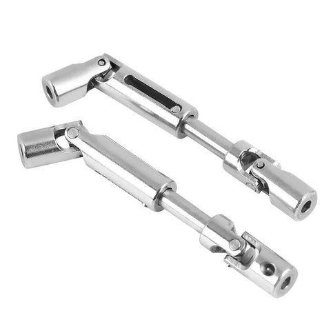 Metal Drive Shaft Upgrade Kit For 1 16th Scale WPL RC Trucks 2 Pcs shown in silver metal with joint details