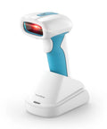 Beast Mode Industrial Barcode Scanner With Wireless 2D QR Capture And IP67 Waterproof Defense Built Tough For Warehouse Hustle And Rugged Daily Grinding On Every Job Site in white and blue color.